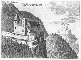 Gravur, Ansicht der Burg Wildenstein, Oberösterreich